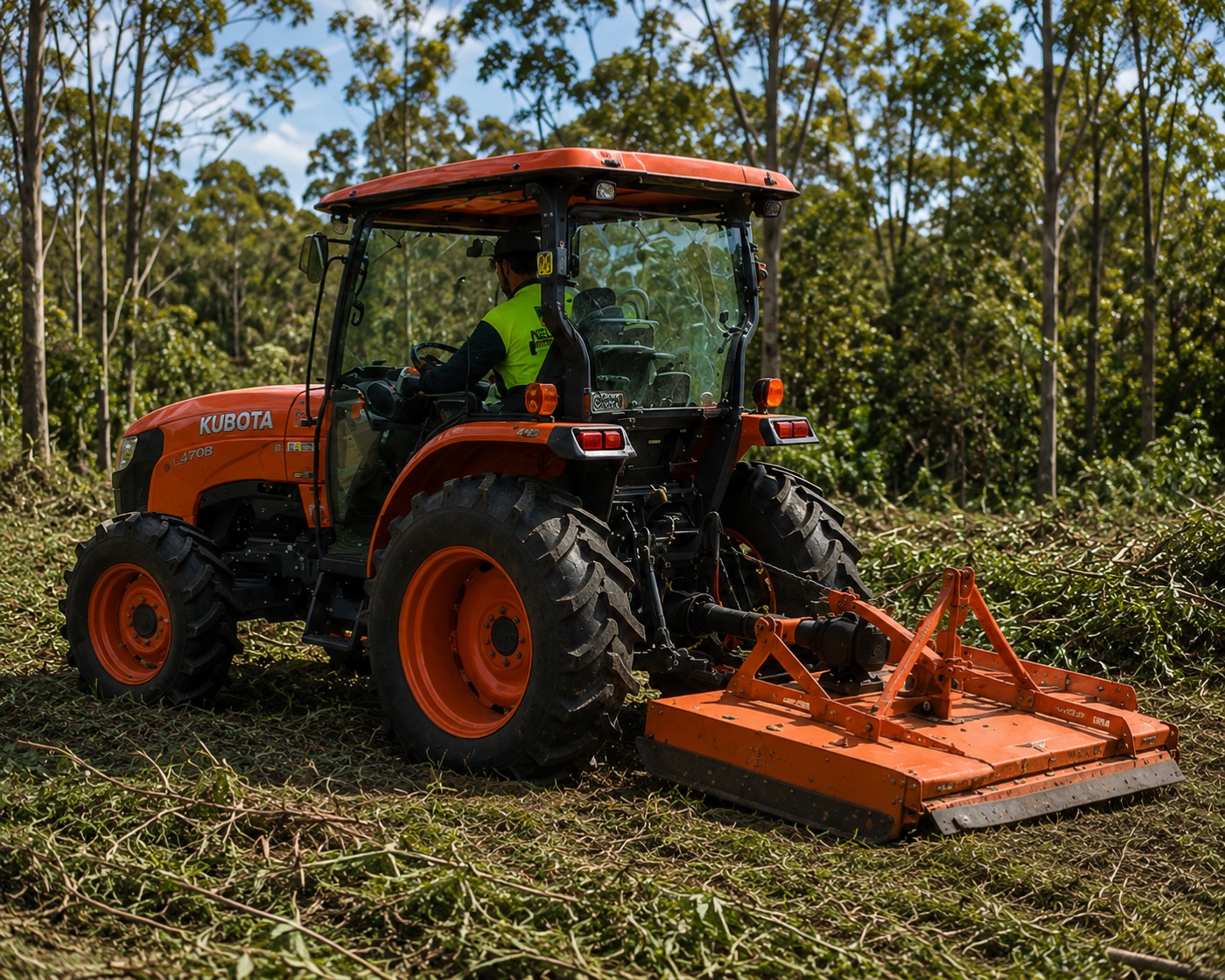 Vegetation control and tractor slashing works at a commercial site in Greater Brisbane